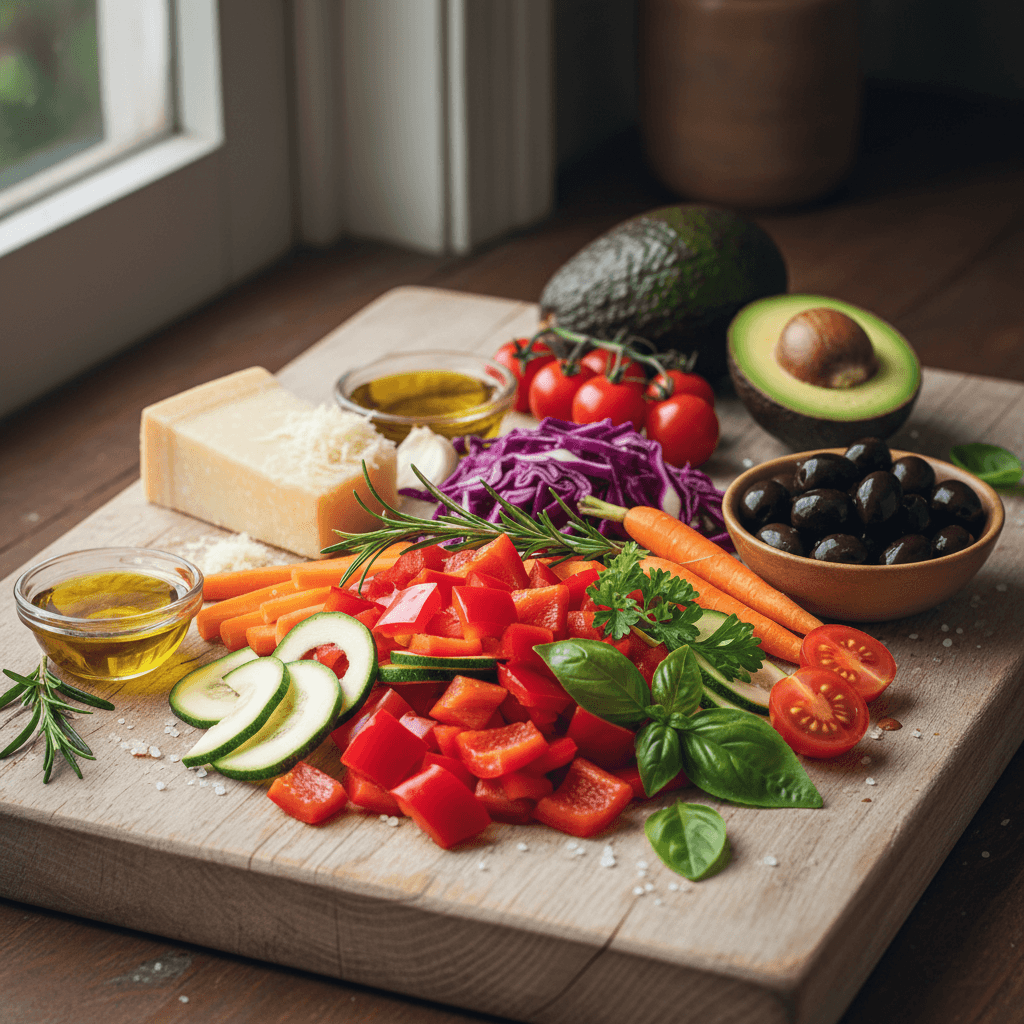 Ingredienti freschi e di qualità preparati per il catering