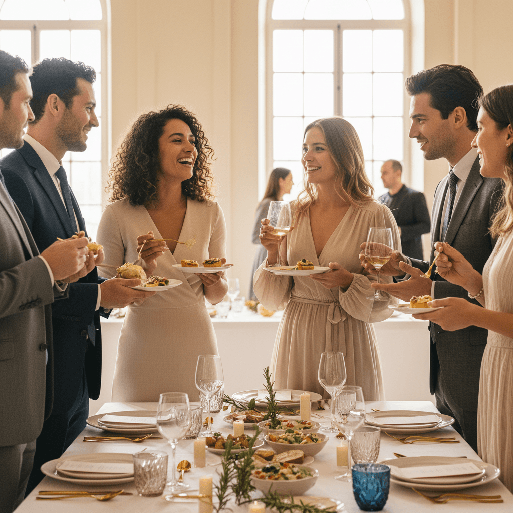 Ospiti che gustano i piatti durante un evento catering professionale