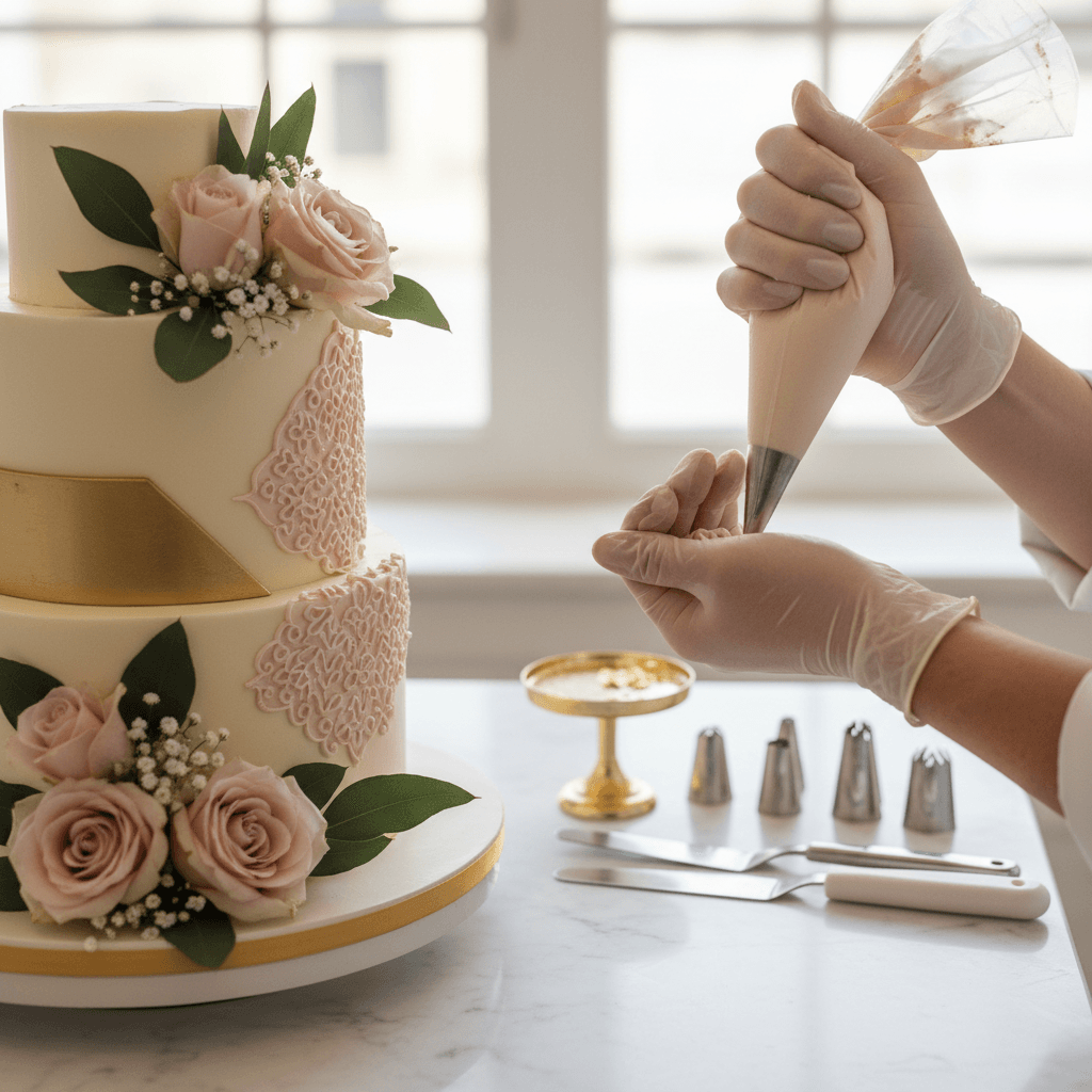 Torta nuziale decorata con fiori freschi